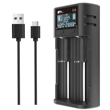 Зарядний пристрій IMREN 18650, інтелектуальний зарядний пристрій з РК-дисплеєм 26650 21700, швидкий зарядний пристрій 2A для акумуляторів 18650 3.7V Li-ION 18650 21700 20700 1.2V Ni-MH Ni-CD AA AAA C (з USB-C) C2