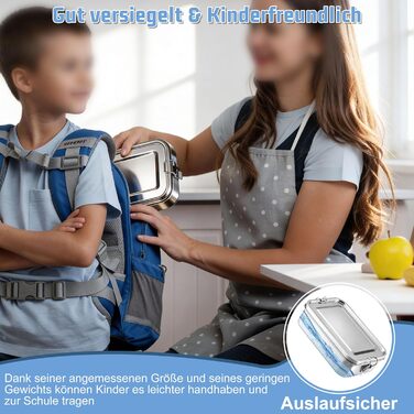 Набір ланчбоксів Homikit з розділеннями, 2 шт., 850 мл, нержавіюча сталь. Металеві контейнери для обіду, сніків, герметичні, з ущільнювальним кільцем для школи, офісу, пікніка. Можна мити в посудомийній машині.