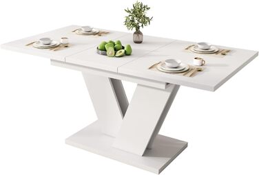 Розкладний обідній стіл 120/160 * 80 см, для 4-6 осіб, прямокутний, потовщена стільниця, V-подібні ніжки, білий