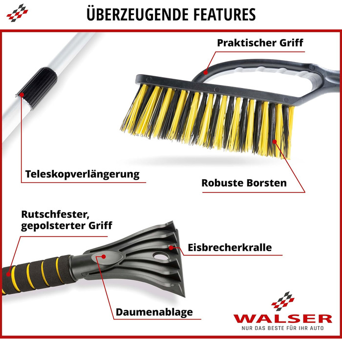 Автомобільний скребок Walser, розсувний автомобіль-скребок для льоду з мітлою, автомобільний снігоприбирач 3в1 з автомобільним скребком для льоду, снігова мітла автомобіль з криголамом, скребок для лобового скла автомобіль з телескопічною штангою 88-115 с