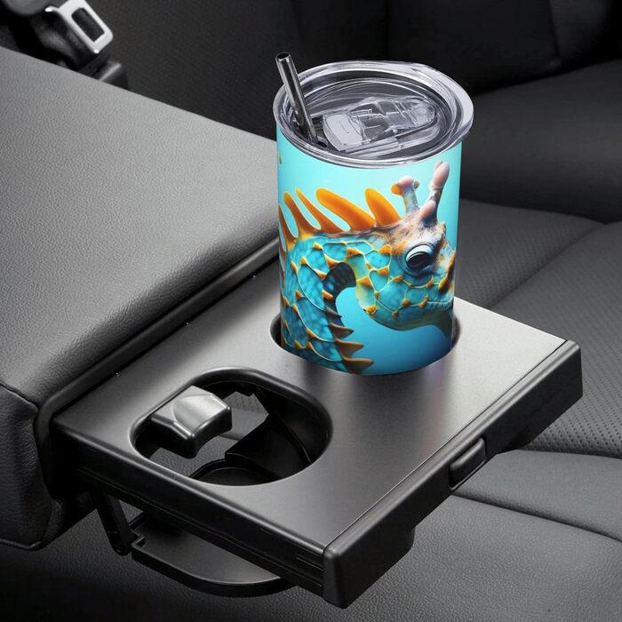 Кухоль з прямою трубочкою, 590 мл, принт синього морського коника, дорожній кухоль, підходить для кемпінгу, офісу та дому