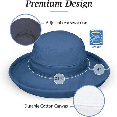 Жіночий сонцезахисний капелюх Wallaroo Hat Company із захистом від сонця UPF 50, з широкими полями, що складається, регулюється, розмір M (від 13 років), синьо-темно-синій