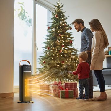 Тепловентилятор Grelife, тихий енергозберігаючий електричний обігрівач потужністю 1500 Вт з термостатом, функція повороту на 70, 3 режими нагріву, кімнатний обігрівач для ванної кімнати, офісу, вітальні та спальні, чорний