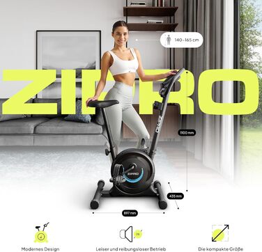 Велотренажер ZIPRO з 8 рівнями магнітного опору, тримачем для смартфона, РК-монітором, регульованим сідлом