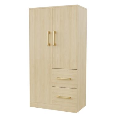 Шафа шириною 70 см, дводверна конструкція, висока/багатофункціональна шафа з полицею та шухлядами, висока шафа з вішалкою для одягу, колір дерева, меблі для спальні, колір дерева, 70x40x135 см