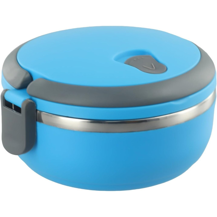 Термоланчбокс Круглий, 700 мл, синій. Ізольований контейнер для їжі з міцною внутрішньою колбою з нержавіючої сталі PP-304, для студентів, офісу, подорожей. Герметичний, легко миється, зберігає тепло до 3-4 годин.