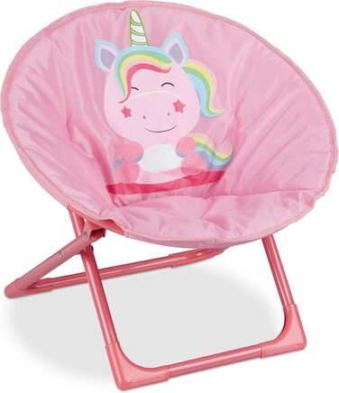 Складне крісло-місяць для дому та вулиці, складне крісло для дітей, єдиноріг, ВхШхГ 48 х 51 х 48 см, рожевий, , 10028888918