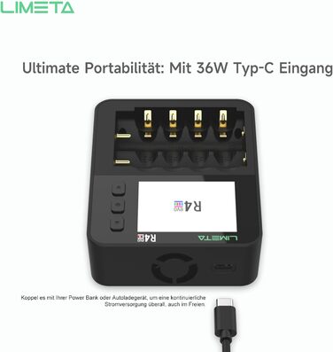 Зарядний пристрій LIMETA 18650 для акумуляторів AA AAA з 42 незалежними слотами, підтримує розряд/аналіз, з РК-дисплеєм, для 3.7V Li-Ion/Ni-MH/Li-Fe/1.5V Lithium 18650 18700 20650 20700 21700 26650 AA AAA R4EVO