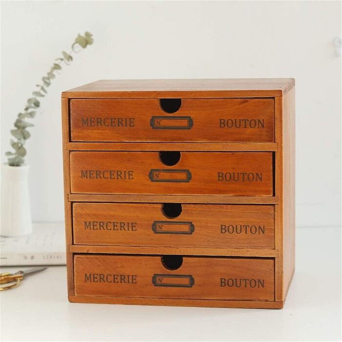 Настільна шухляда дерев'яна 4-х ярусна коробка для зберігання з висувними ящиками Вінтажна скринька для ювелірних виробів Дерев'ян