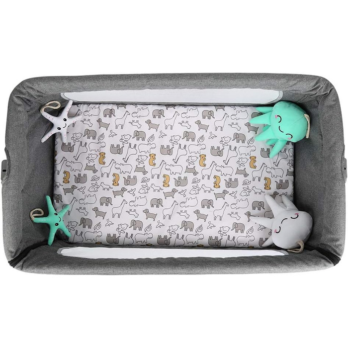 Дитяче ліжко Codododo з матрацом та москітною сіткою, ліжко 2-в-1 для дітей від 1 до 36 місяців, складне, 2-в-1, мобільна дитяча колиска, приліжкове ліжечко (92 x 58 x 70-90 см (Сірий)) 92 x 58 x 70-90 см, Білосніжний