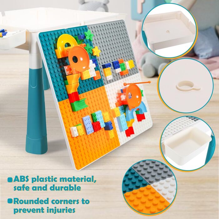 Дитячий стіл з 2 стільцями, ігровий стіл з 251 будівельним блоком, багатофункціональний ігровий стіл з регульованою висотою, набір будівельних блоків