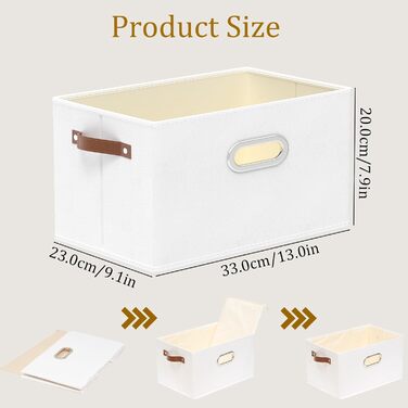 Тканинна коробка для зберігання Yawinhe з 3 предметів, складні кошики для зберігання з ручками, що праються, для спальні, зберігання одягу, 33x23x20 см, білий, SNK030WXS 33x23x20 см білий