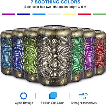Зволожувач повітря зволожувач аромадифузор, металевий дифузор ручної роботи для ефірних масел, автоматичне вимкнення, 7 кольорів,