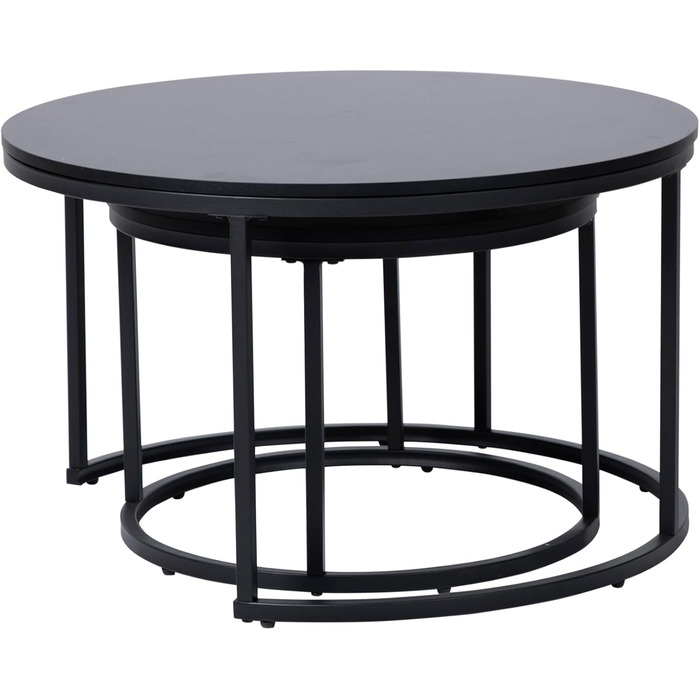 Набір з 2 круглих дерев&39яних журнальних столиків Home Collective, сучасний стіл для вітальні, бічний столик 2-в-1 з металевим каркасом для вітальні, офісу, дизайн лофт, двоспальний Чорний, великий, круглий