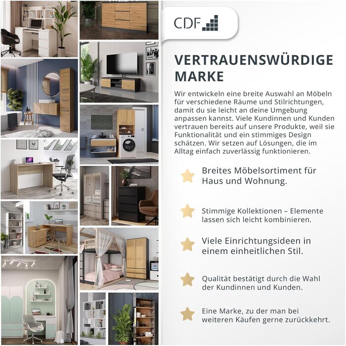 Шафа CDF Біла, ширина 90 см, дитяча кімната, спальня, 2 шухляди, 2-дверна шафа, сучасний вигляд, все для складання в комплекті, одяг, іграшки, біла, без дзеркала