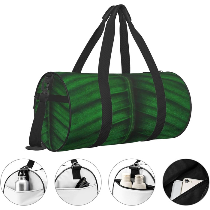 Спортивна сумка для подорожей, малюнок бананове листя, принт з ефектом нічного сяйва, чорний колір, універсальний розмір, дорожня сумка