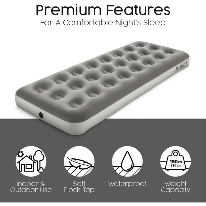 З акумуляторним насосом, одинарний флокований надувний матрац, портативний надувний матрац, надувний матрац для кемпінгу на відкритому повітрі, одинарний надувний матрац з акумуляторним насосом