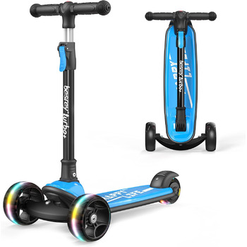 Дитячий самокат, безпечний триколісний самокат преміум-класу з поліуретановими світлодіодними колесами, що підсвічуються, складний