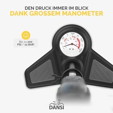 Підлоговий велосипедний насос DANSI COMFORT для всіх типів вентилів AV, SV, DV