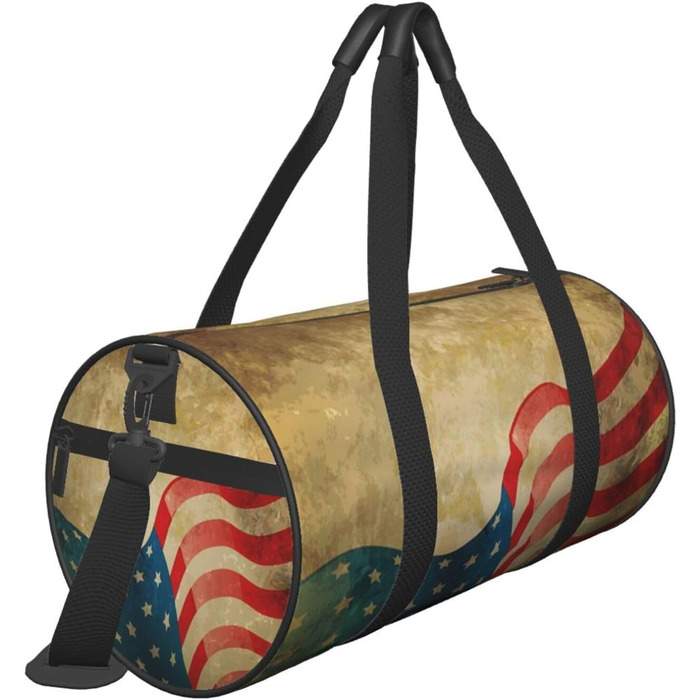 Спортивна сумка, дорожня сумка, вінтажний стиль, з принтом американського прапора, сумка на нічліг, чорна, універсальний розмір, сумка для подорожей