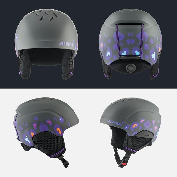Безпечний, ударостійкий та індивідуально регульований лижний шолом зі знімними амбушурами для дітей M (51-55 см), темно-сірий леопардовий матовий
