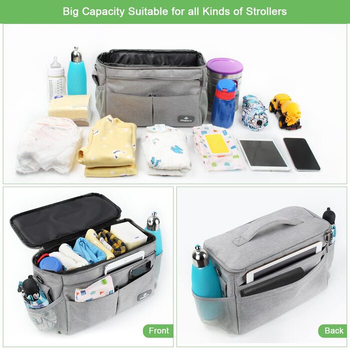 Організатор для коляски PHILORN з ізольованим підсклянником, плечовим ременем великої місткості, універсальна сумка для дитячої ко