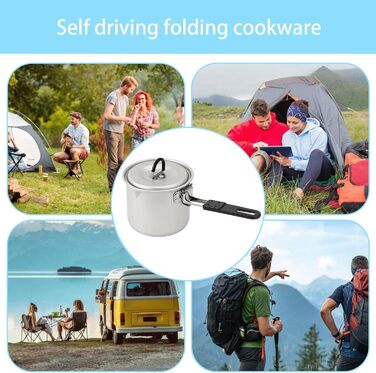 Складаний горщик для кемпінгу 770 мл, горщик для пікніка, відкритий горщик для приготування їжі, чашка з нержавіючої сталі, алюмінієвий корпус, дизайн, антипригарний, одна порція, кемпінг, приготування їжі, походи, барбекю, пригоди та подорожі