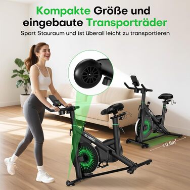 Велотренажер SLUNSE 2025 Neu Heimtrainer з магнітним опором, LCD-дисплеєм та підключенням до додатку, для домашніх тренувань (зелений)