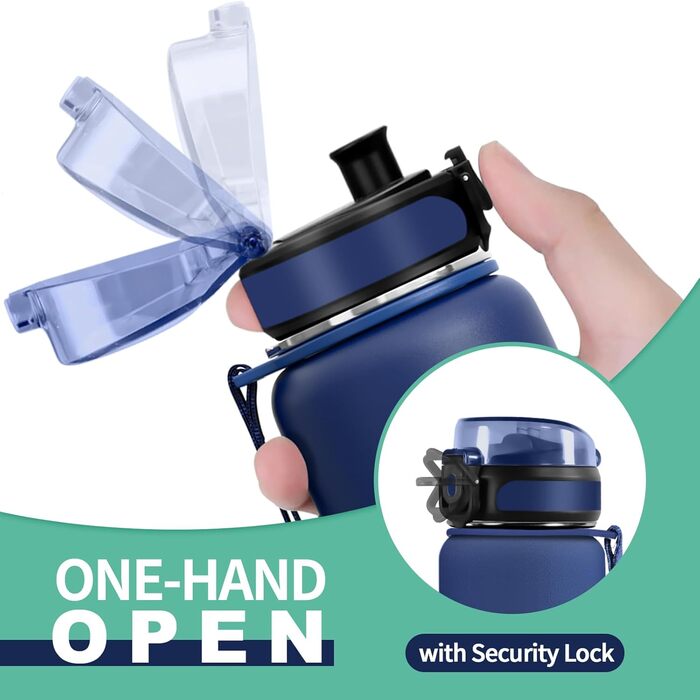 Пляшка для води з нержавіючої сталі, термос 1 л, ізольована пляшка без BPA, пляшка для води для школи, спорту, газованої води, фітнесу, активного відпочинку, кемпінгу, 1000 мл, темно-синій морський зелений