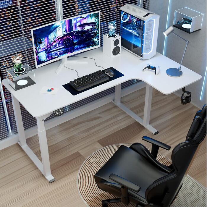 Електричний стіл Dripex з регульованою висотою 180x110 см, L-подібний стіл з регульованою висотою та подвійним двигуном, кутовий стіл з 4 ніжками для суперстійкості, дошка для зрощування, білий 180 x 110 см