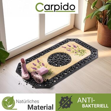 Килимок для дверей бежевого кольору з лавандою Килимок для очищення 45x75 см Килимок для дверей в приміщенні Вхідний килимок для критих відкритих майданчиків Кокосовий килимок з гумовим краєм 45 x 75 см (прямокутний) Лаванда