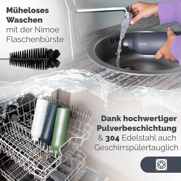 Сумісний з Sodastream DUO, E-DUO Пляшка з нержавіючої сталі об'ємом 1 л з порошковим покриттям Металева пляшка, яку можна мити в посудомийній машині для подорожей 100 герметичне деревне вугілля