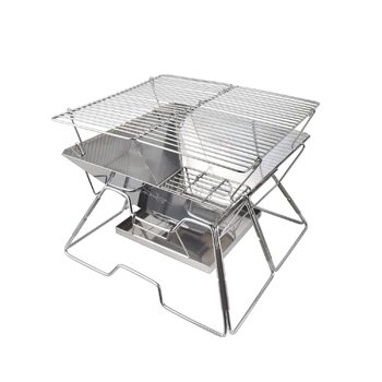 Портативний гриль на деревному вугіллі Tentock, гриль для пікніка, кемпінговий складаний гриль, нержавіюча сталь, відкритий плоский гриль для барбекю, вітрозахисний кемпінговий гриль з сумкою для перенесення для саду, походів, пікніка, риболовлі, срібляст
