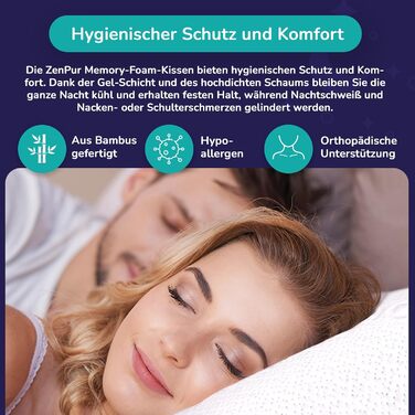 Подушка для шиї ZenPur, 2 шт., 40x60-13 см, подушка з піни з ефектом пам&39яті - ергономічна подушка для сну для шиї та плечей, сертифікована Oeko-TEX, середня, 2 шт., 40 x 60 x 13 см