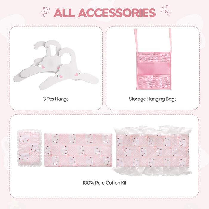 Ліжечко для ляльок ROBOTIME - Дерев&39яний пеленальний столик для ляльок з місцем для зберігання - Постільна білизна та гачки, підходить для ляльок 45,7-53,3 см, Ігровий набір для ляльок-ліжечок для дівчаток віком від 3 років