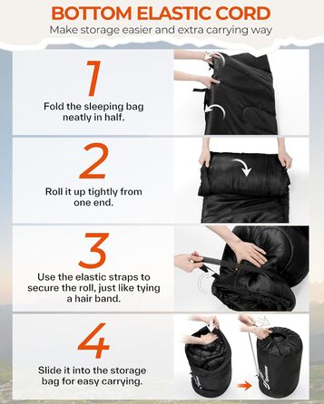 Спальний мішок Sportneer для активного відпочинку - Фланелевий зимовий спальний мішок 220 x 85 см, Компактний спальний мішок-ковдра на 3-4 сезони, Холодна погода, Зимовий кемпінг на свіжому повітрі, Чорний