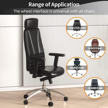 Коліщатка для офісних крісел, ролики для твердої підлоги 11 мм для офісних крісел, комплект із 5 змінних роликів, ролики для офісних крісел, гумові ролики для офісних крісел для килимових, паркетних та плиткових підлог, ролики для офісних крісел 75 мм до 