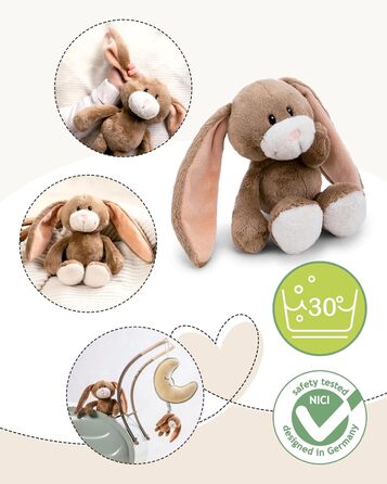 М'яка іграшка NICI Зайчик Лопіно 20 см у подарунковій коробці 22,5x12,5x7 см - коричневий - плюшевий зайчик з м'якого плюшу, мила іграшка для обіймів та ігор, для немовлят та малюків