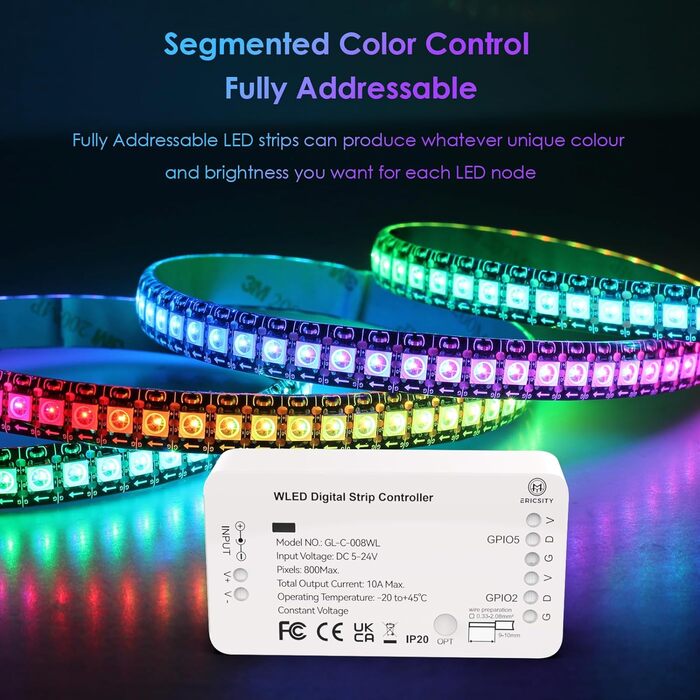 Веб-сервер для керування світлодіодами NeoPixel (WS2812B, WS2811, SK6812) або чіпсетами на основі SPI 5-24 Вольт WIFI Розумні світлодіоди Домашня установка Wled Controller Esp8266, 8266