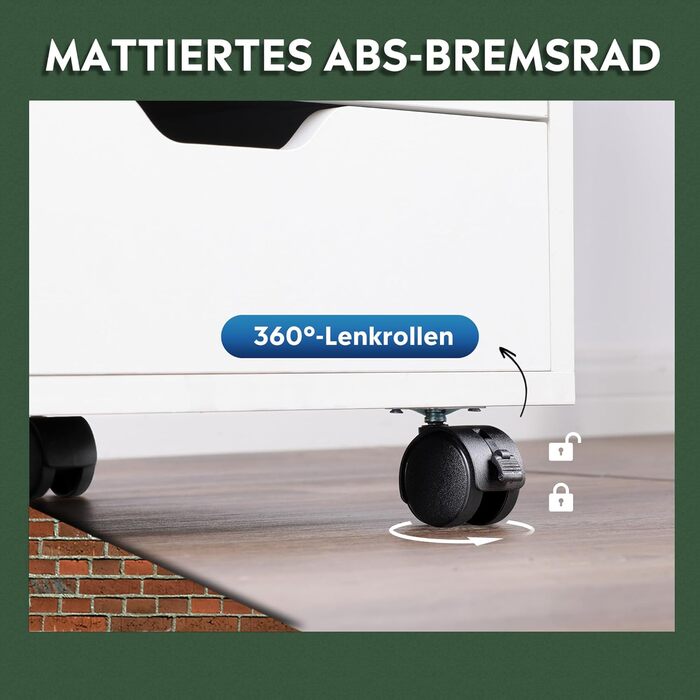 Контейнер на колесах DEVAISE з 5 шухлядами та відділенням для шафи, мобільна шафа для документів на колесах, настільна шафа з місцем для зберігання для офісу та домашнього офісу, білий, 5 шухляд та відділення для шафи, білий