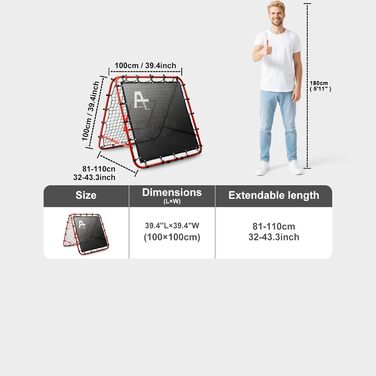 Двостороння сітка для відскоку, тренувальне обладнання для футбольних воріт, 100/120/180 см, регульована мішень для відскоку футбольних воріт для дитячих ігор, навчальне та тренувальне обладнання, регульовані портативні спортивні сітки для саду, червоні, 