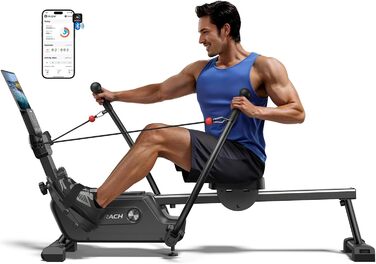 Гребний тренажер MERACH для домашнього використання, інноваційне подвійне весло з кількома режимами тренувань, тренування всього тіла з додатком MERACH, понад 1000 чемпіонських трас, імітує справжнє веслування