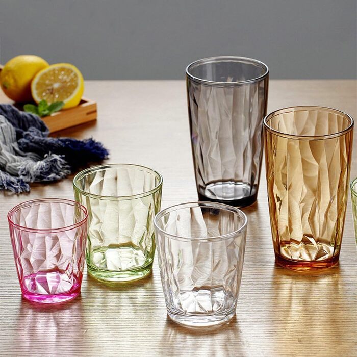 Набір склянок для води TIE-DailyNec 8 PCS, різнокольорові пластикові склянки для пиття 470 мл та 310 мл, небиткі склянки для пиття