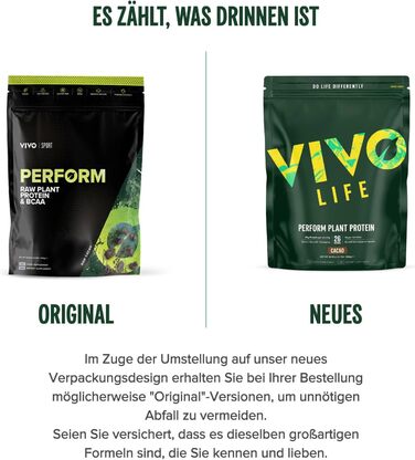Протеїновий коктейль з гороху та конопель Vivo Life Perform Raw Vegan, какао, 988 г
