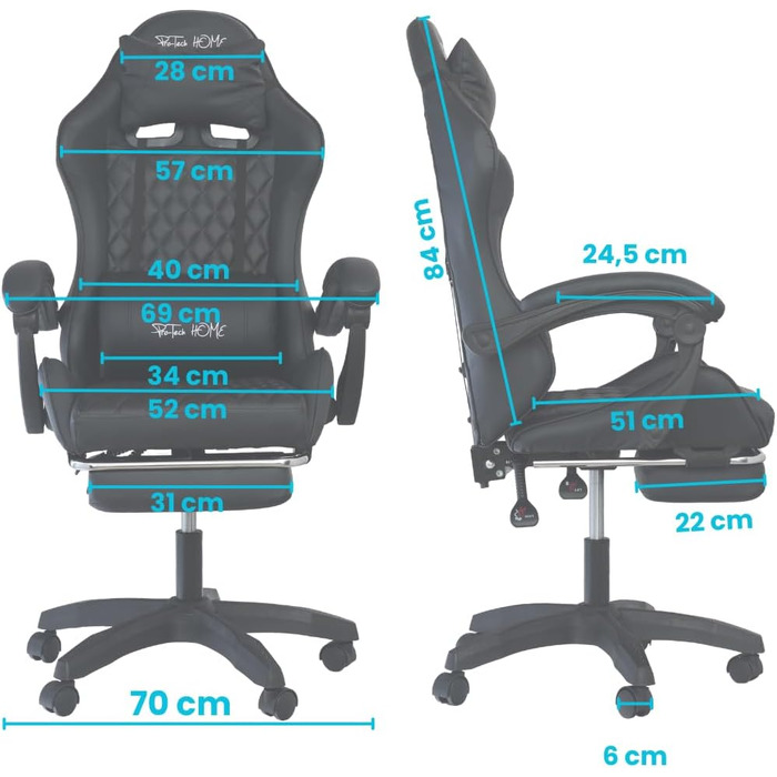 Геймерське крісло Pro-Tech Home Gaming Chair Comfort Black Ергономічне ігрове крісло з поперековою опорою, функцією гойдання та регулюванням висоти Регульоване офісне крісло для геймерів та домашнього офісу вагою до 150 кг