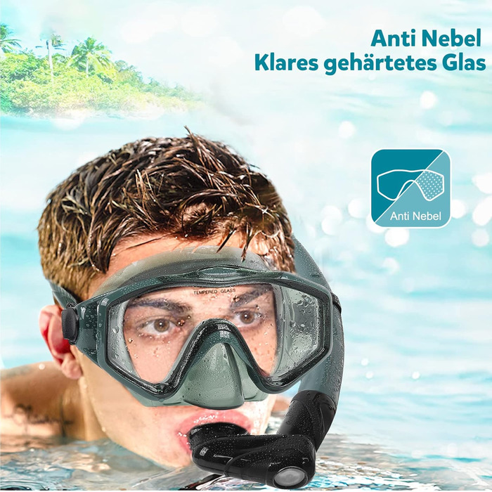 Набір для снорклінгу для дорослих, маска для дайвінгу з трубкою, повністю суха для чоловіків та жінок, захист від протікання та запотівання, L/XL EU (41-47) US (8-13) з ластами, темно-зелений