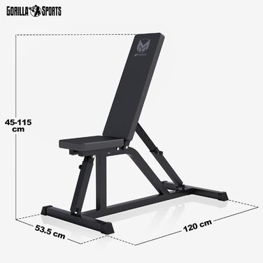 Силова лава GYRONETICS - Багатофункціональна, регульована спинка у 8 положеннях та регульоване сидіння у 3 положеннях, 120 x 53,5 x 115 см, вантажопідйомність до 200 кг - Похила лава, тренувальна лава, плоска лава, лава для штанги, фітнес