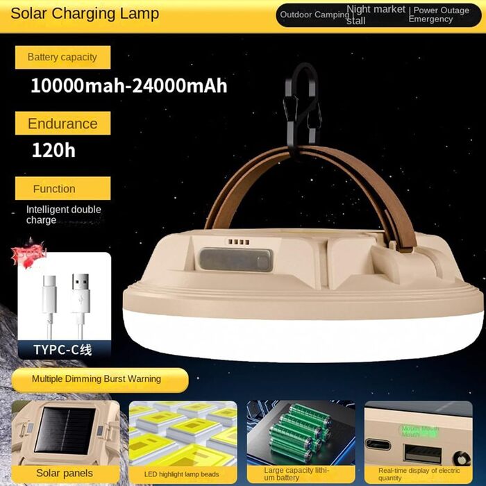 Ліхтар для кемпінгу, світлодіодний дисплей, водонепроникний, акумуляторний - яскраве світлодіодне зовнішнє освітлення, для піших прогулянок, походів, нічної риболовлі, виживання та відключення електроенергії, бежевий