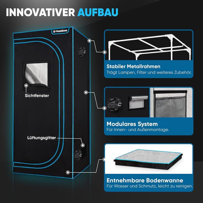 Комплект для вирощування в приміщенні з LED-лампою повного спектру 150W (з димером), 1680D, вугільним фільтром, канальним вентилятором та витяжним рукавом (80x80x180 см)
