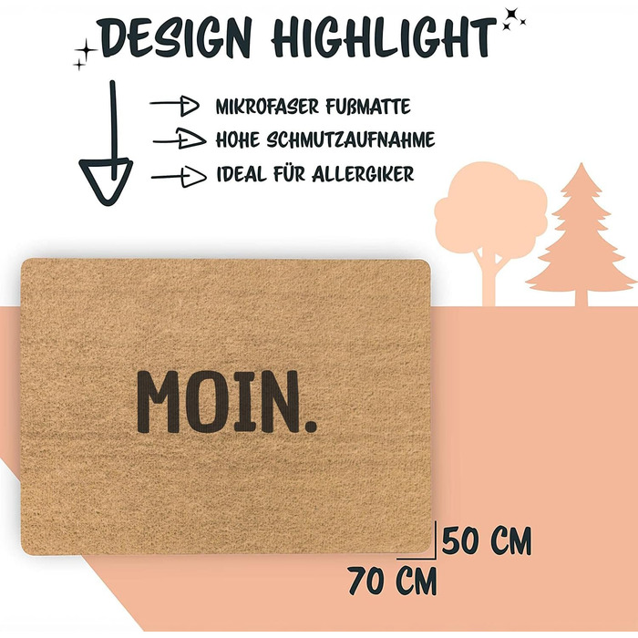 Килимок для прихожих та вулиці 50x70 см - плоский та нековзкий - Привіт. - Смішний вислів - Килимок для прихожих, який можна прати, для чистого взуття та стильного, сучасного входу